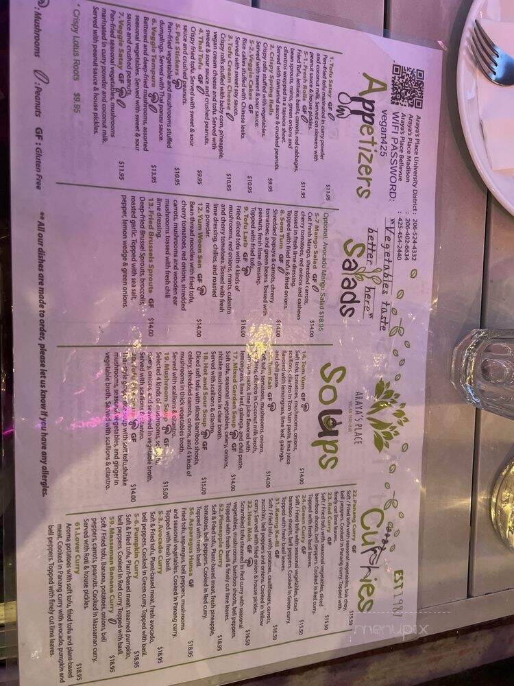 Araya's Place - Bellevue, WA menu_pic