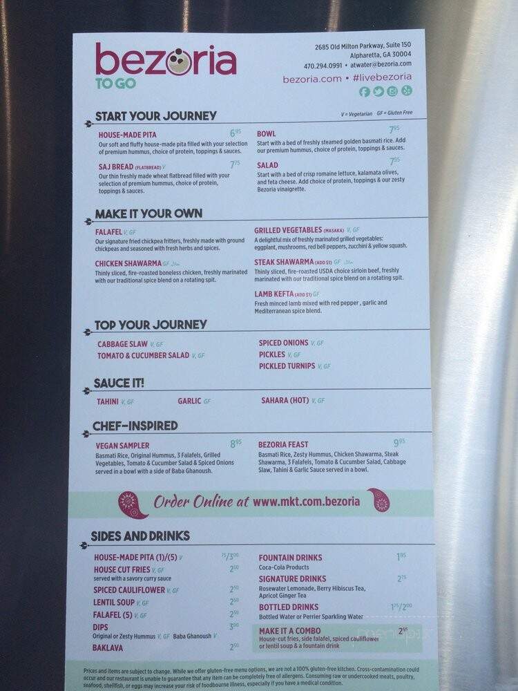 Bezoria - Alpharetta, GA menu_pic