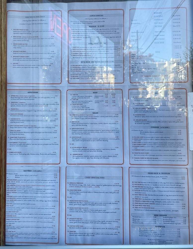 Sriracha Thai Cuisine - San Francisco, CA menu_pic