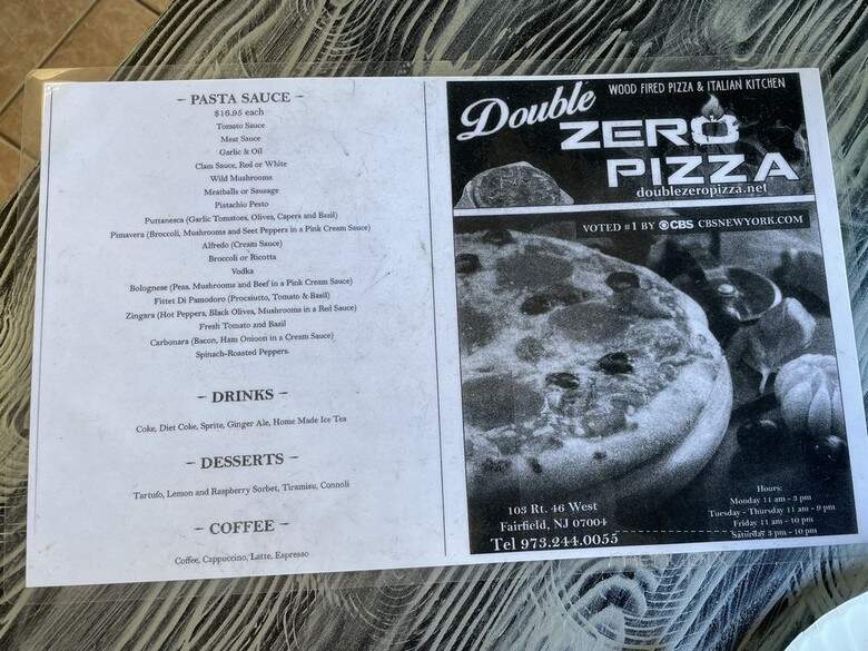 Double Zero Pizza - Fairfield, NJ menu_pic