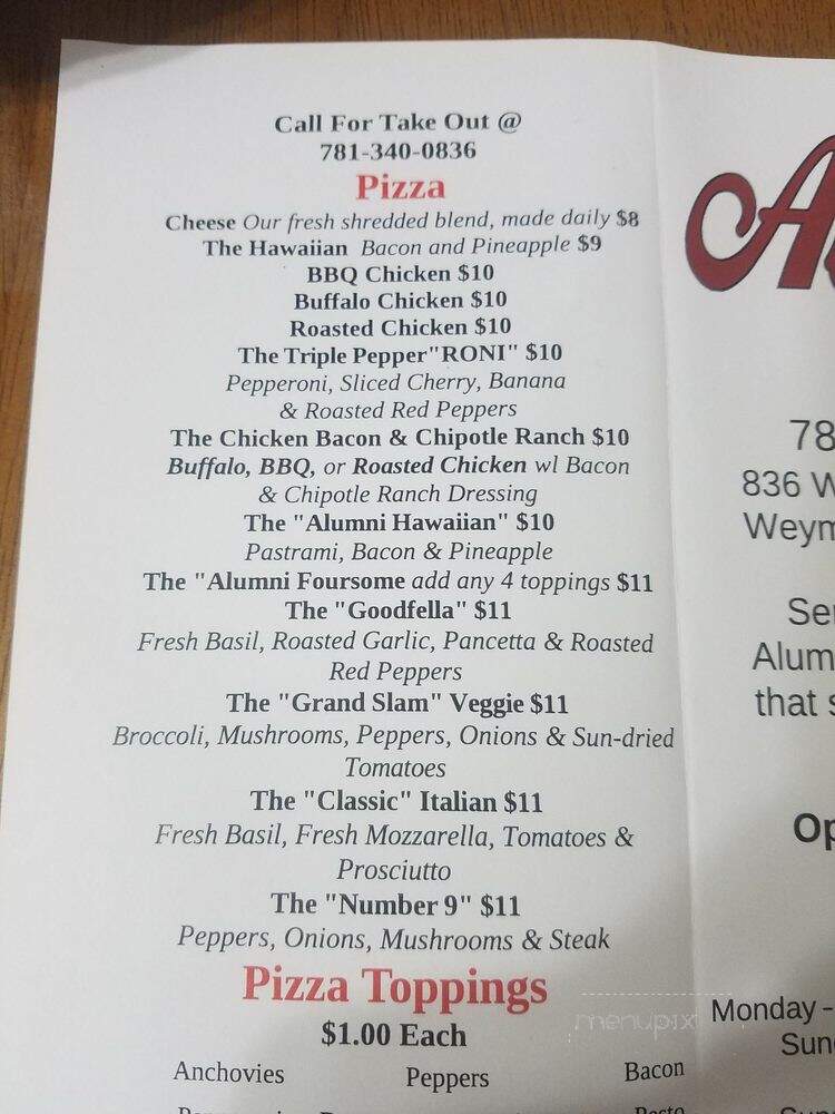 Alumni - Weymouth, MA menu_pic
