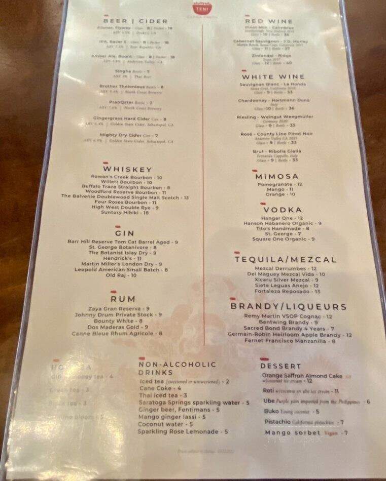 Teni East Kitchen - Oakland, CA menu_pic