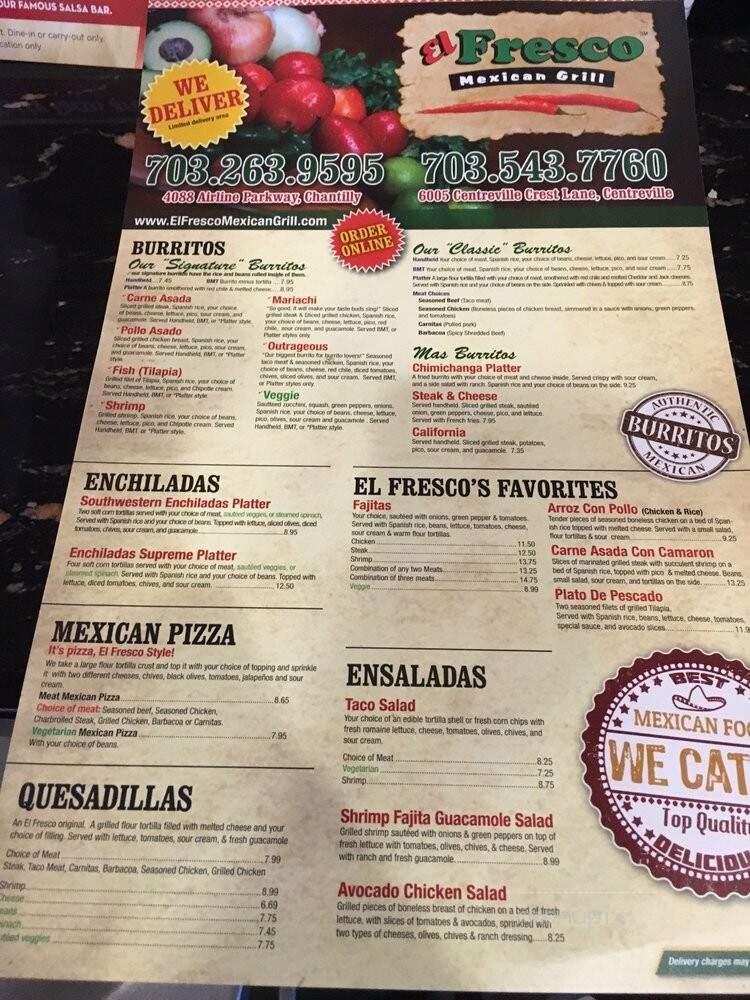 El Fresco - Centreville, VA menu_pic
