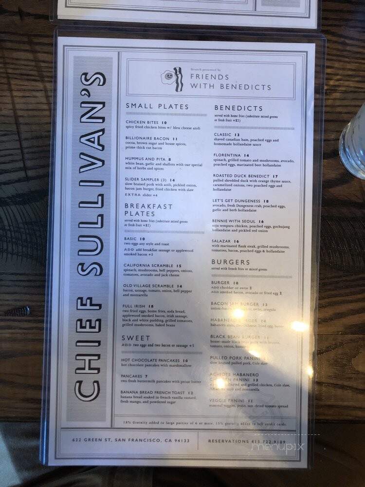 Chief Sullivan's - San Francisco, CA menu_pic