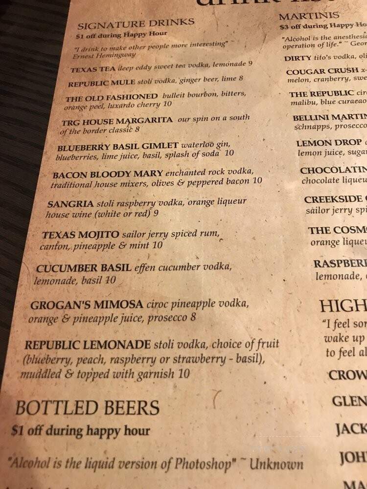 The Republic Grille - Magnolia, TX menu_pic