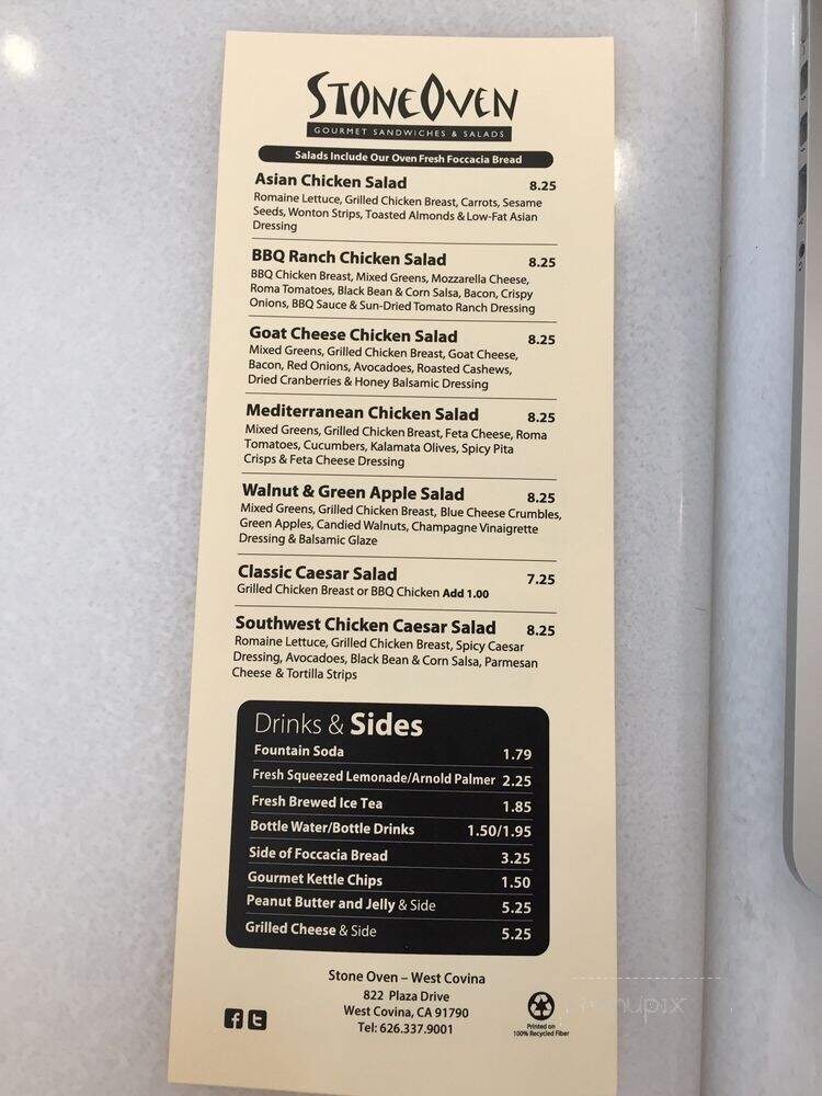 Stone Oven Gourmet Sandwiches & Salads - West Covina, CA menu_pic
