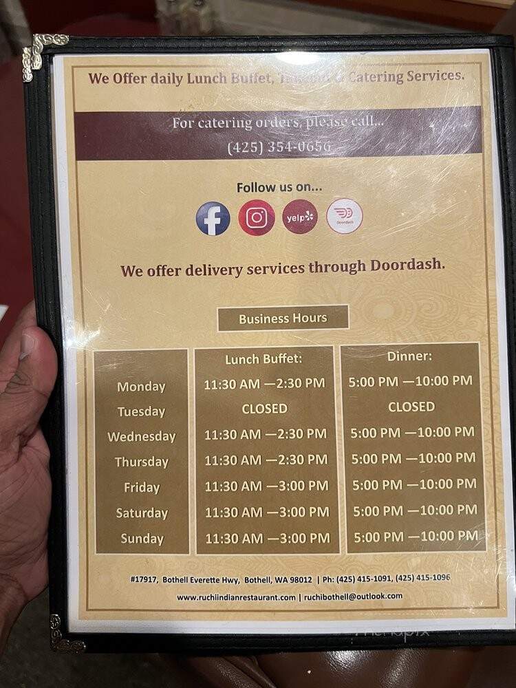 Ruchi Indian Restaurant - Bothell, WA menu_pic