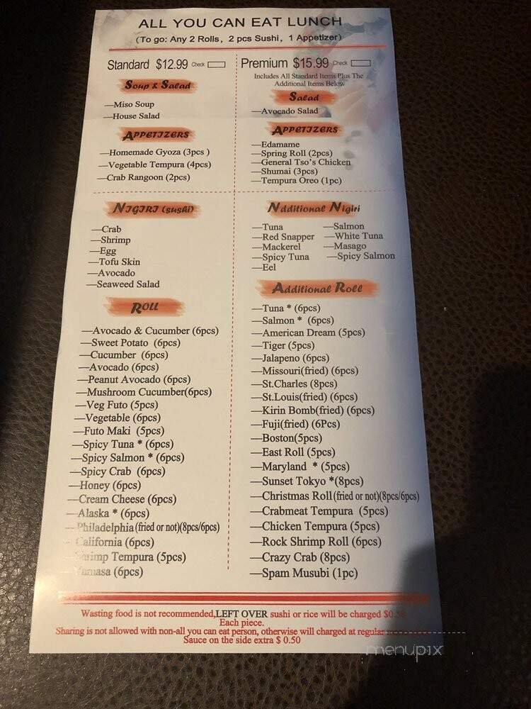Sushi Ai - Chesterfield, MO menu_pic