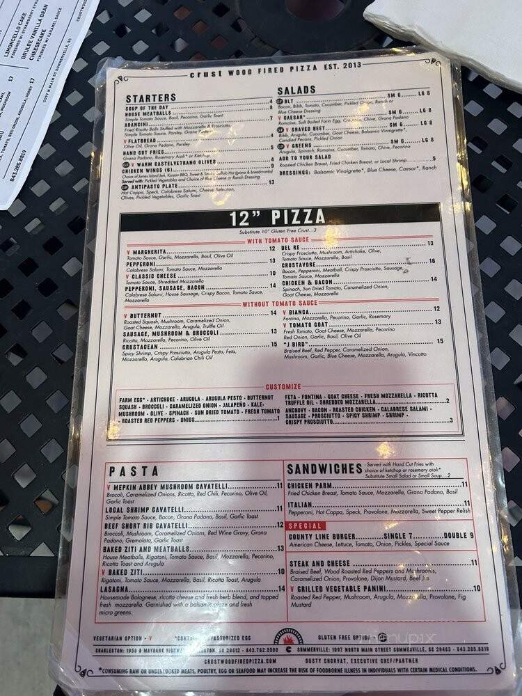 Crust Wood Fired Pizza - Summerville, SC menu_pic