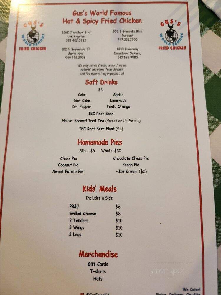 Gus's World Famous Fried Chicken - Los Angeles, CA menu_pic