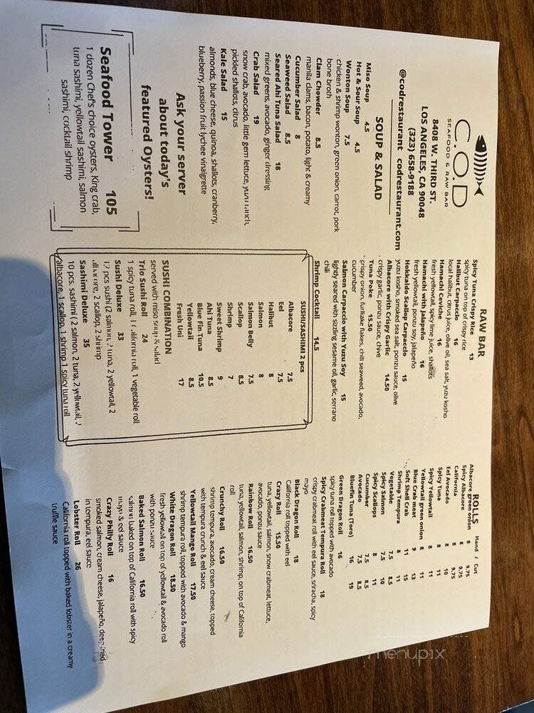 COD Restaurant - Los Angeles, CA menu_pic