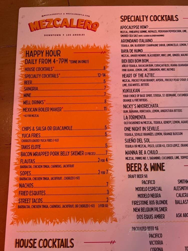 Mezcalero - Los Angeles, CA menu_pic