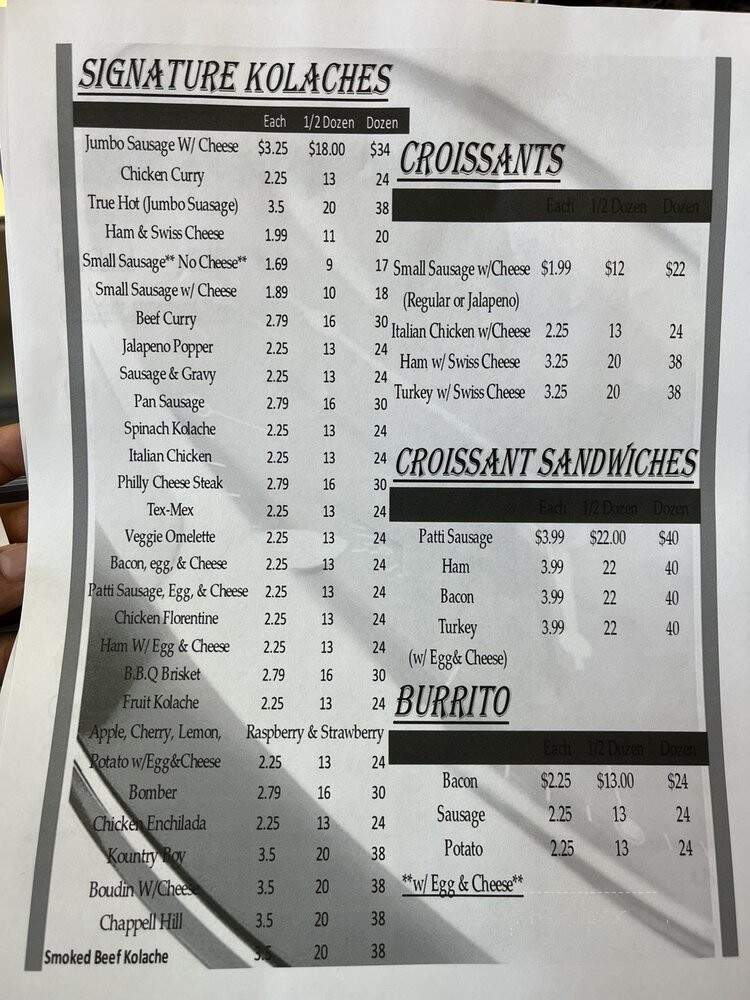 Kolache Bar - Houston, TX menu_pic