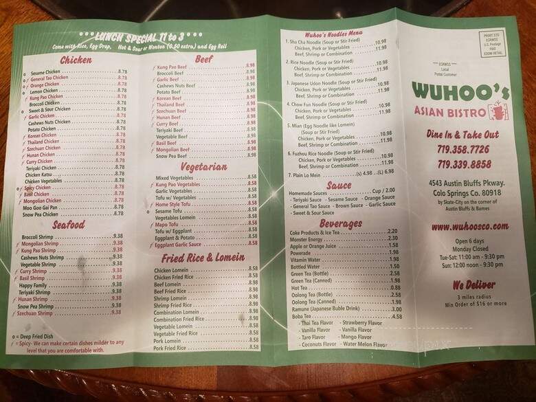 Wu Hoo's Asian Bistro - Colorado Springs, CO menu_pic