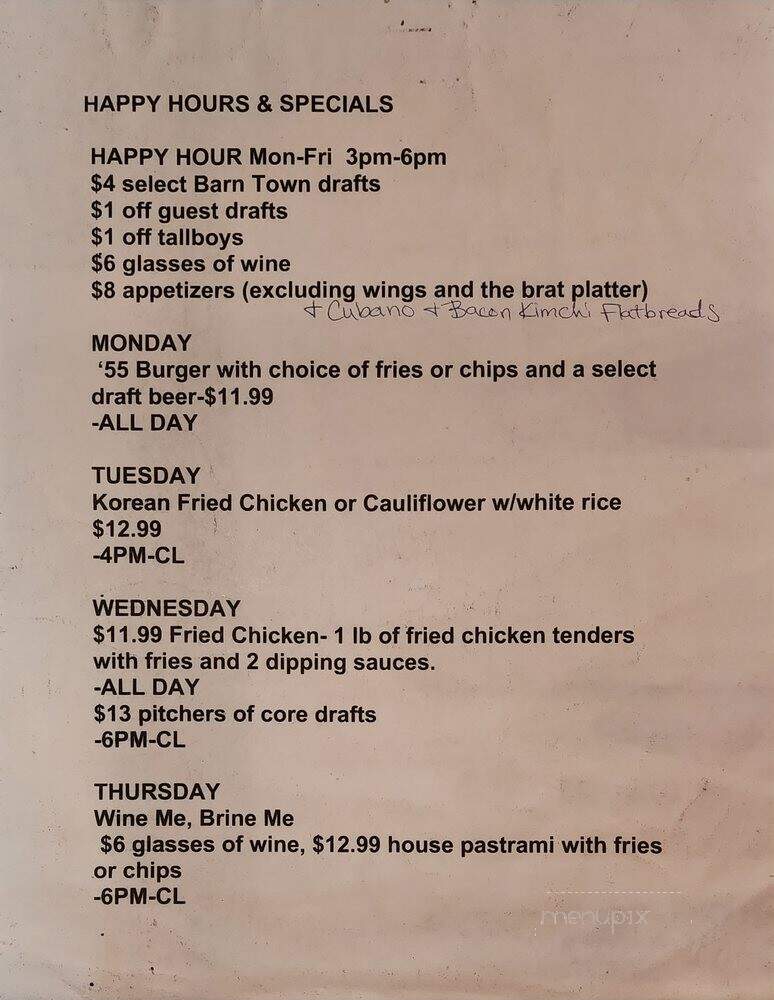 Barn Town Brewing - West Des Moines, IA menu_pic