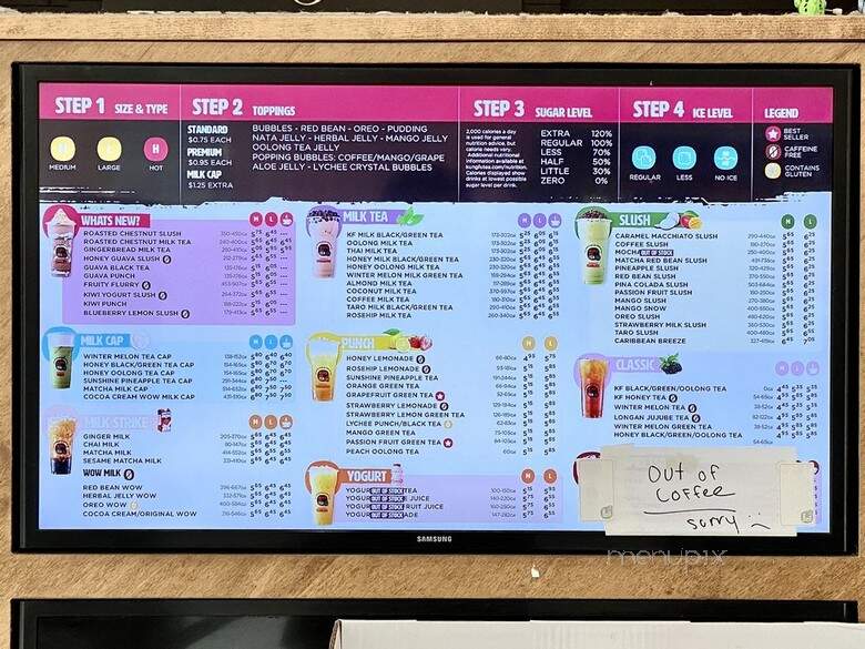 Kung Fu Tea - Braintree, MA menu_pic