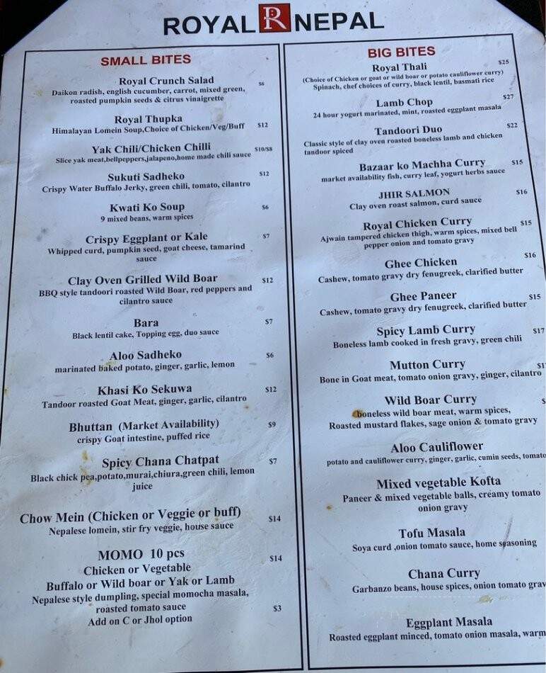 Royal Nepal - Alexandria, VA menu_pic