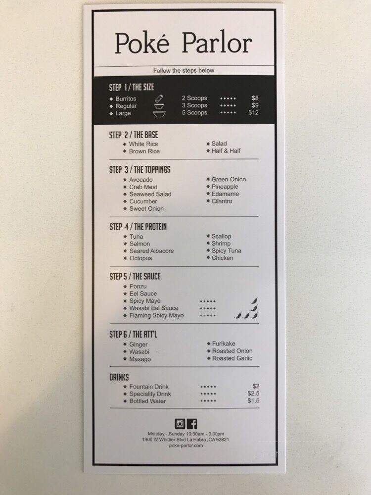 Poke Parlor - La Habra, CA menu_pic