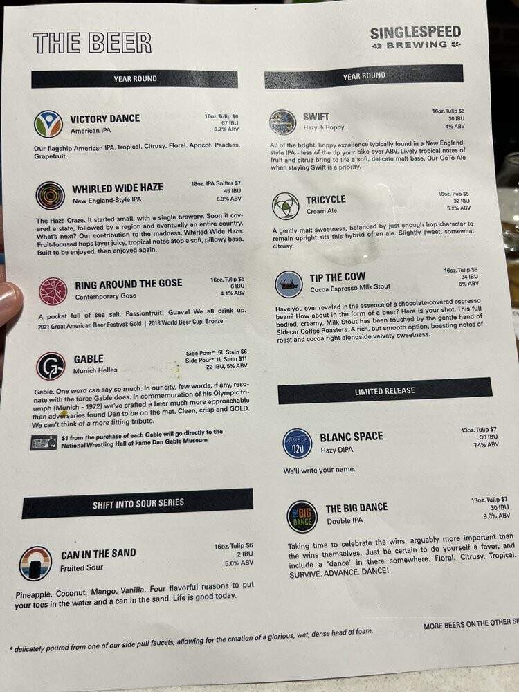 SingleSpeed Brewing - Waterloo, IA menu_pic