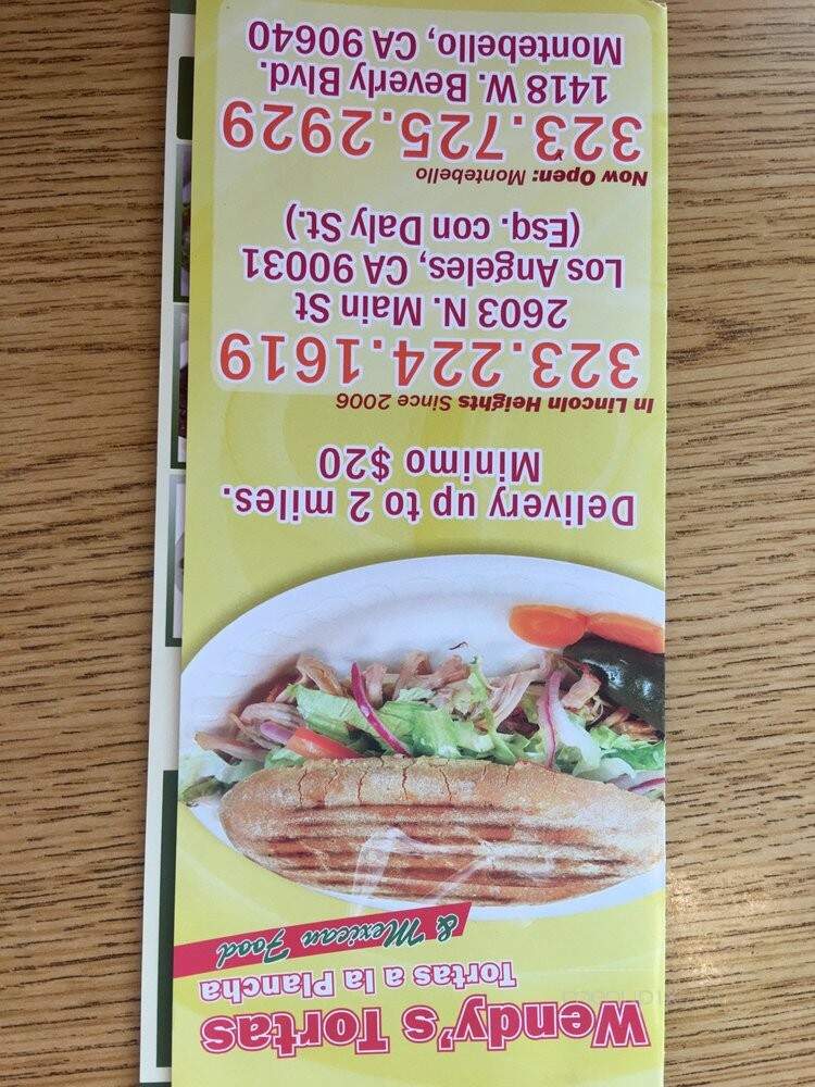 Wendy's Tortas - Montebello, CA menu_pic