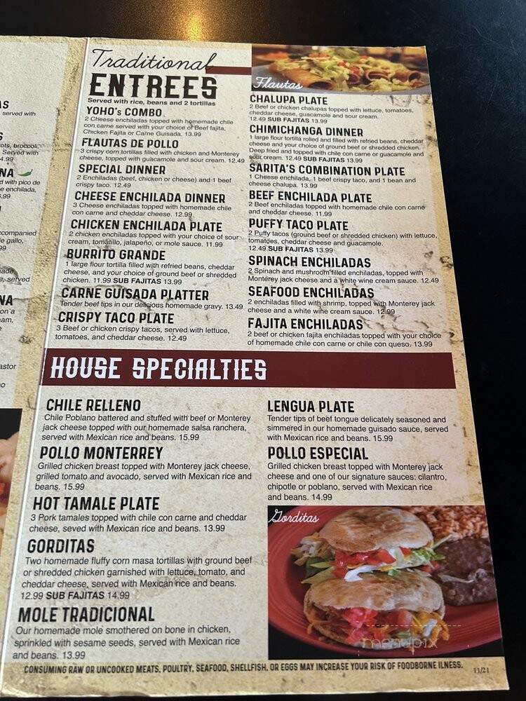 Sarita's Mexican Restaurant - San Antonio, TX menu_pic
