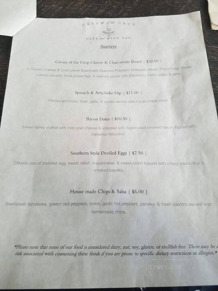 Cream of the Crop Cafe and Wine Bar - Thomasville, GA menu_pic