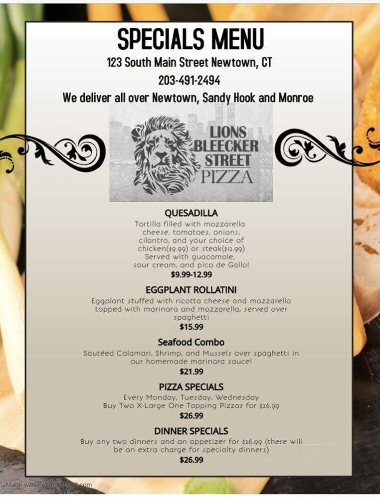 Lions Bleecker Street Pizza - Newtown, CT menu_pic