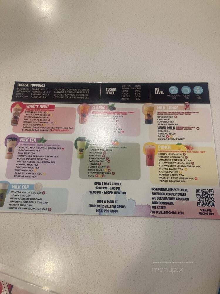 Kung Fu Tea - Charlottesville, VA menu_pic
