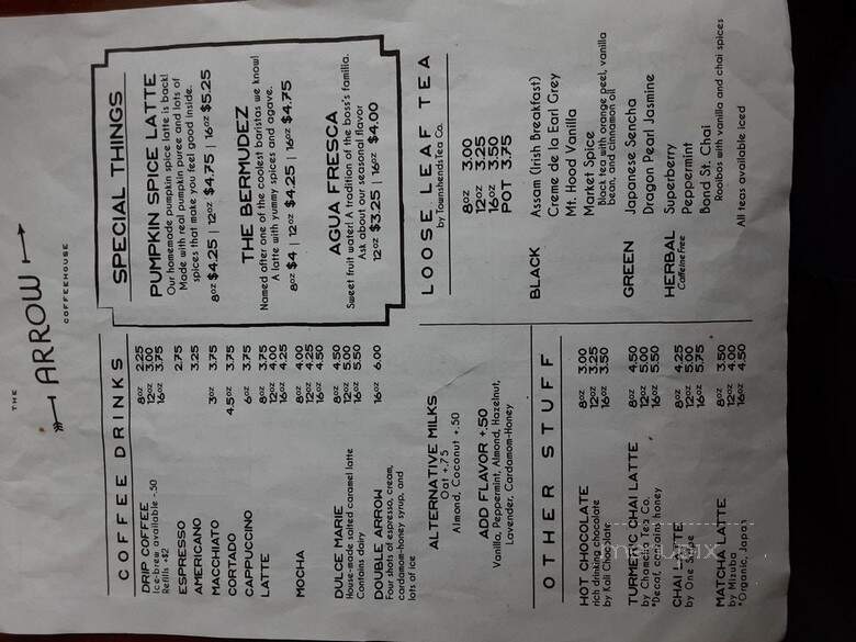 The Arrow Coffeehouse - Portland, OR menu_pic