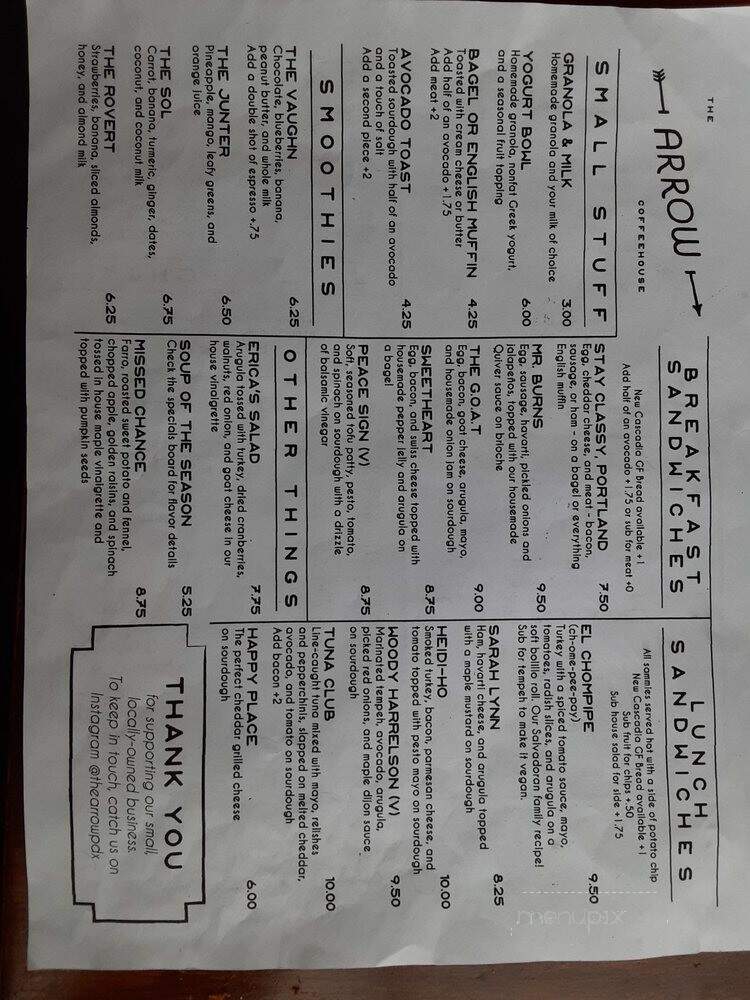 The Arrow Coffeehouse - Portland, OR menu_pic