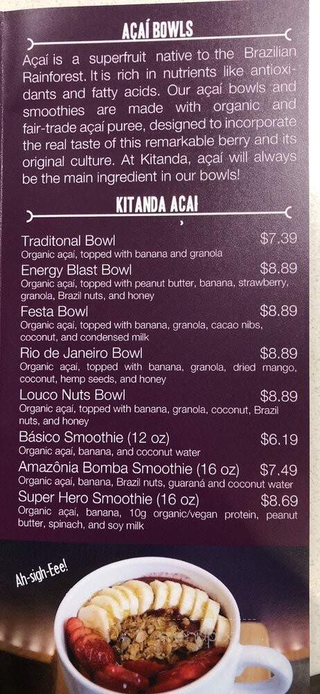 Kitanda Espresso & Acai - Tukwila, WA menu_pic