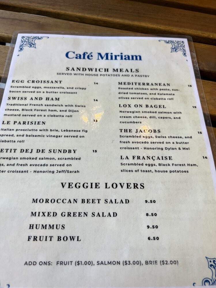 Cafe Miriam - Denver, CO menu_pic