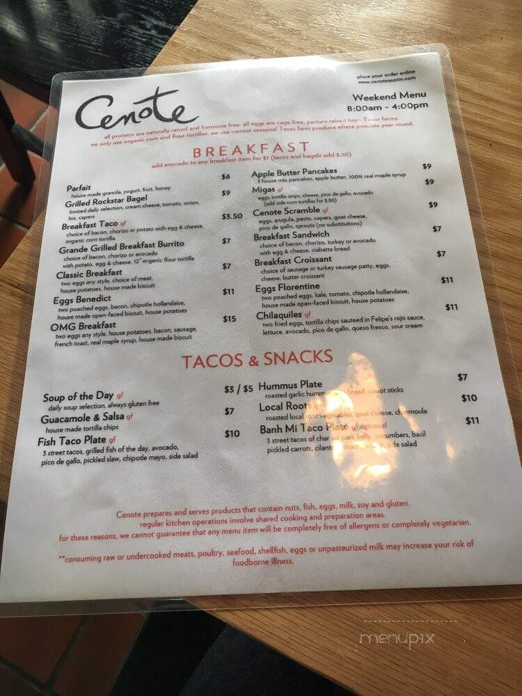 Cenote - Austin, TX menu_pic