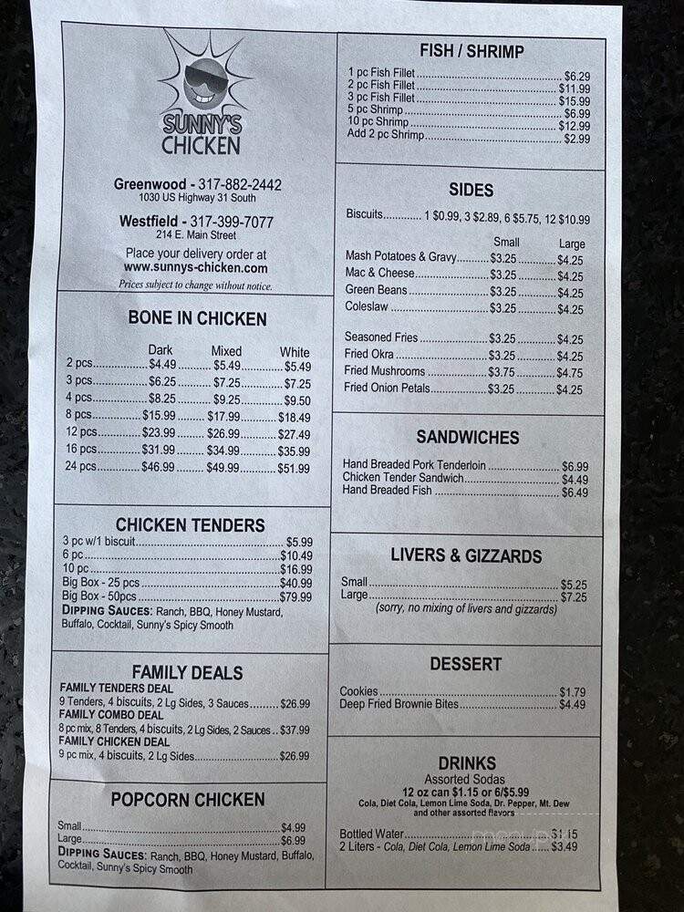 Sunny's Chicken Westfield - Westfield, IN menu_pic