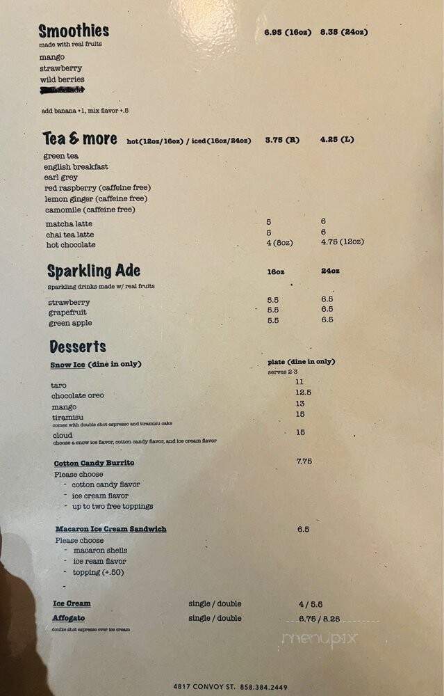 LAB Dessert & Coffee - San Diego, CA menu_pic