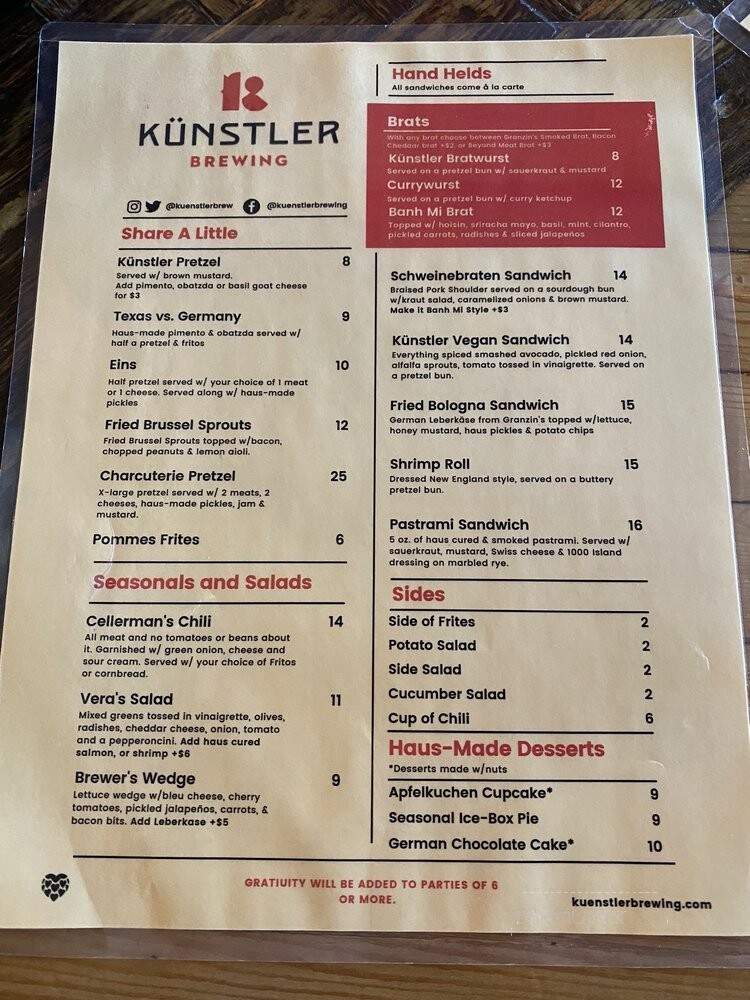Kunstler Brewing - San Antonio, TX menu_pic