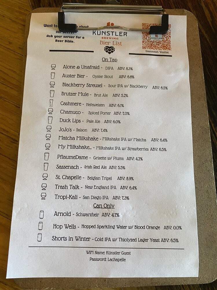 Kunstler Brewing - San Antonio, TX menu_pic