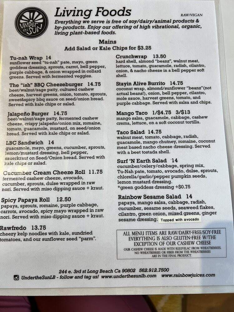 Under the Sun - Long Beach, CA menu_pic