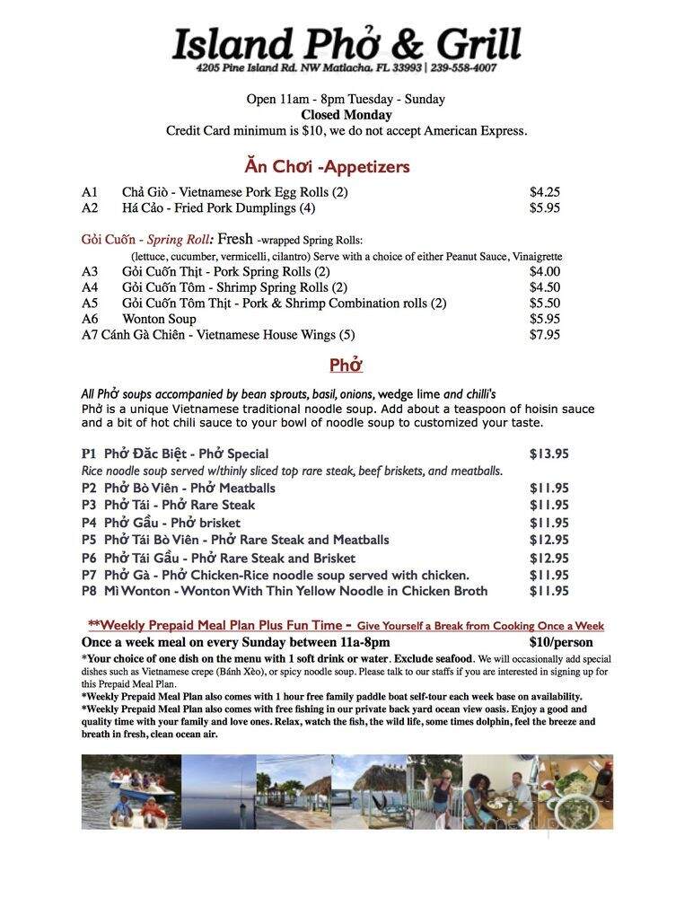 Island Pho and Grill - Matlacha, FL menu_pic