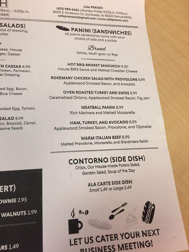 Cafe Pranzo - Scottsdale, AZ menu_pic