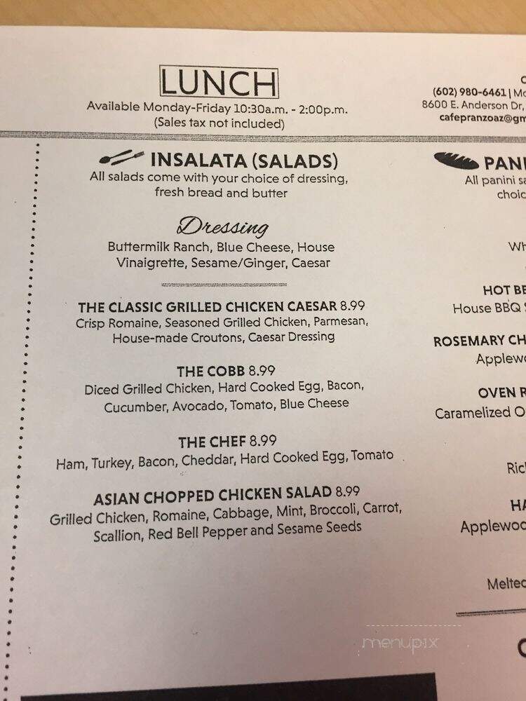 Cafe Pranzo - Scottsdale, AZ menu_pic