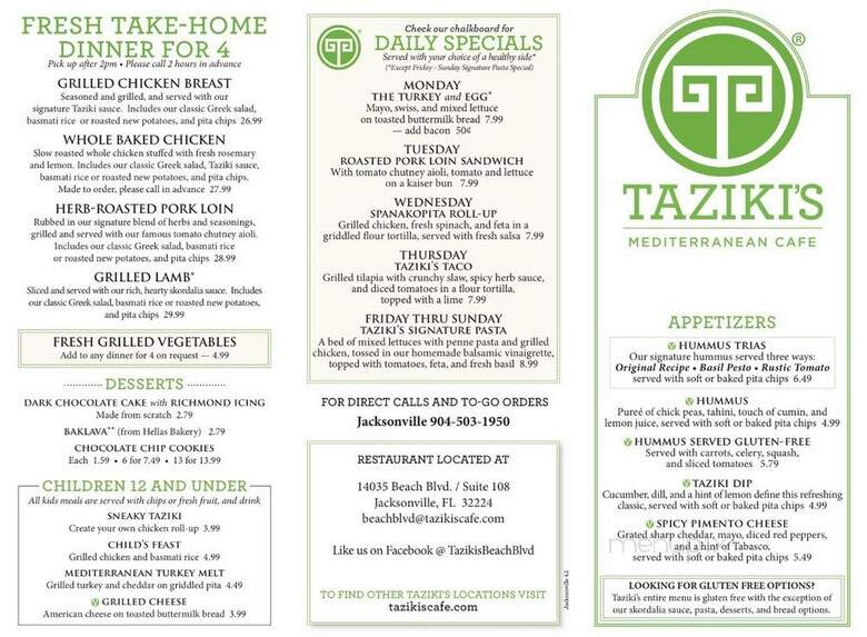 Taziki's Mediterranean Cafe - Jacksonville, FL menu_pic