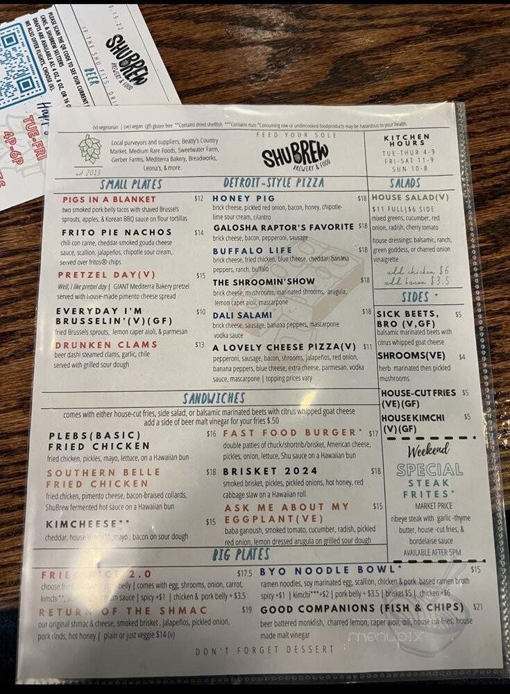 The ShuBrewery - Harmony, PA menu_pic