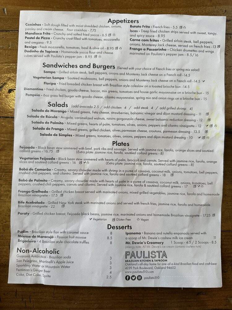Paulista Brazilian Kitchen and Taproom - Oakland, CA menu_pic