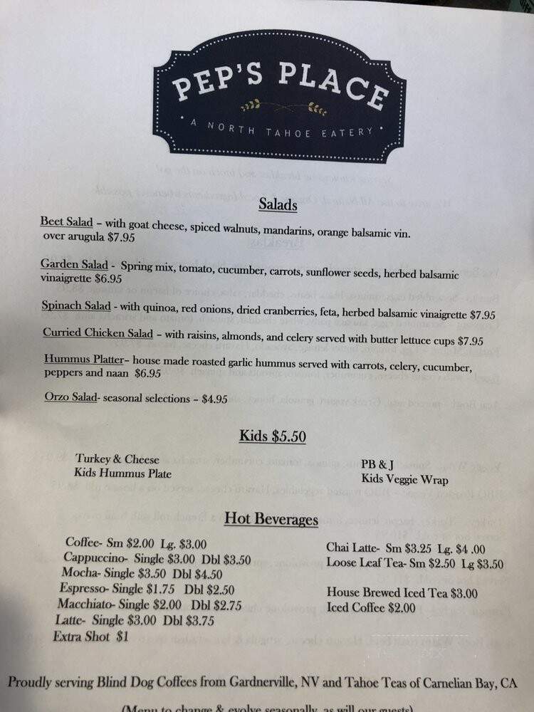 Pep's Place - Tahoe Vista, CA menu_pic