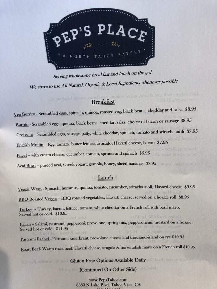 Pep's Place - Tahoe Vista, CA menu_pic