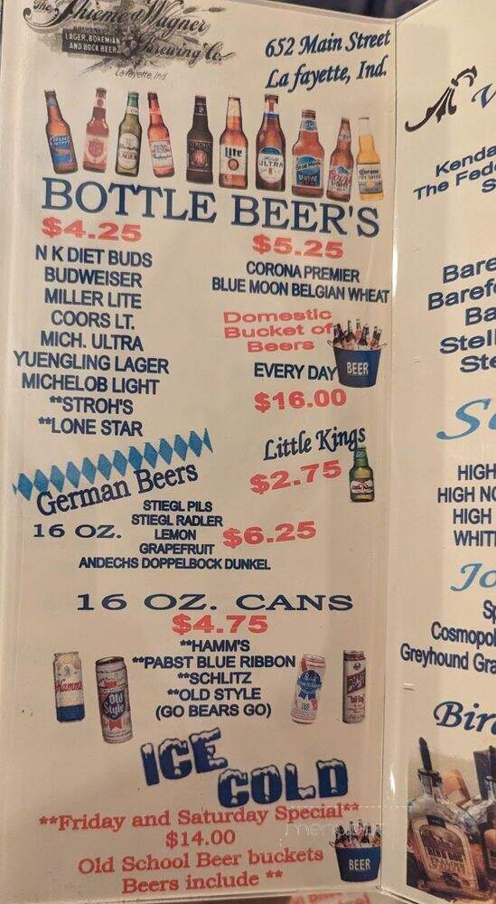 Thieme & Wagner Bar Front - Lafayette, IN menu_pic