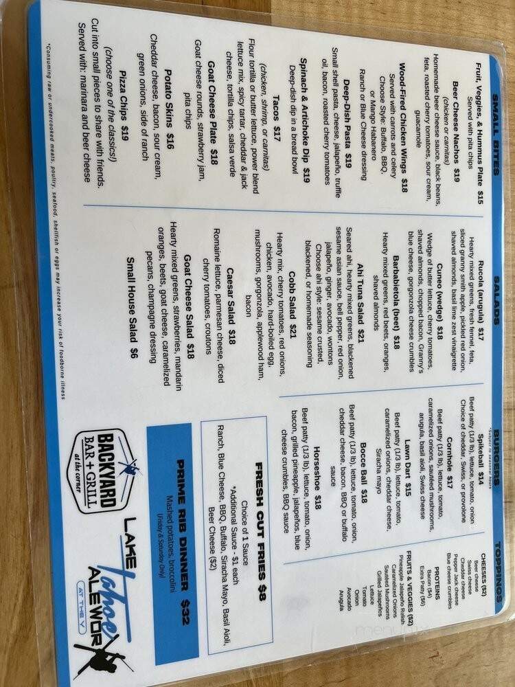 Lake Tahoe AleWorX - South Lake Tahoe, CA menu_pic