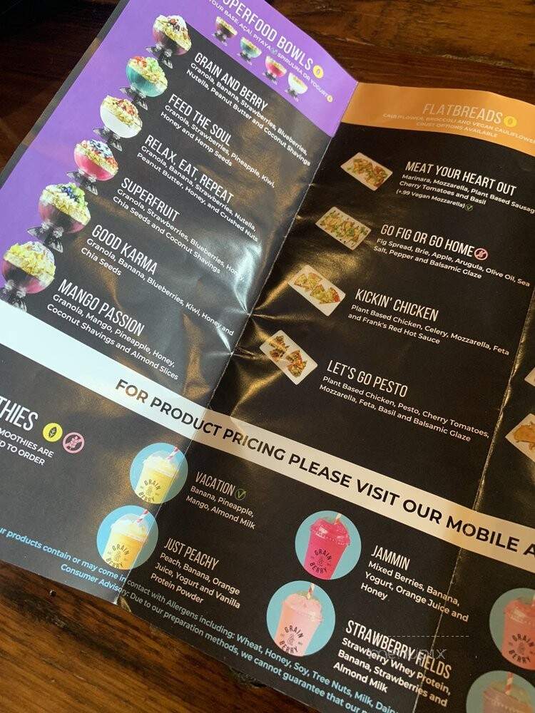 Grain and Berry Cafe - Tampa, FL menu_pic