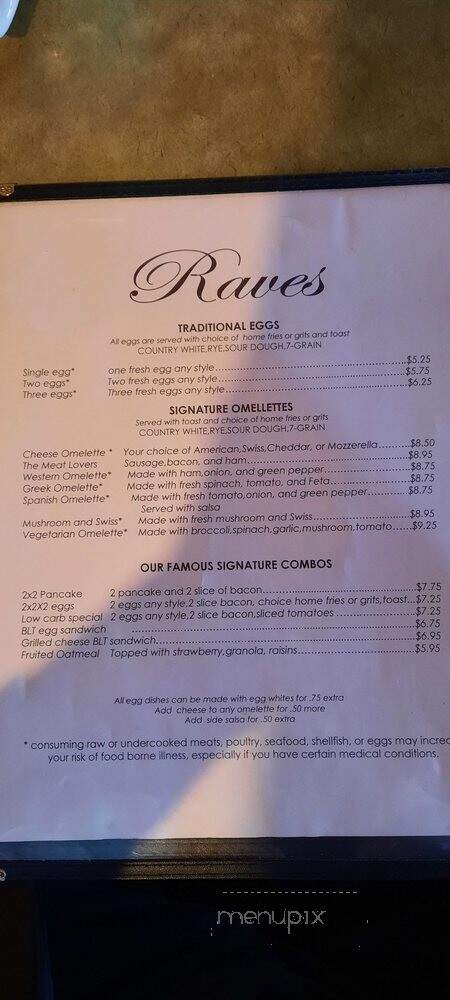 Raves - Surfside Beach, SC menu_pic